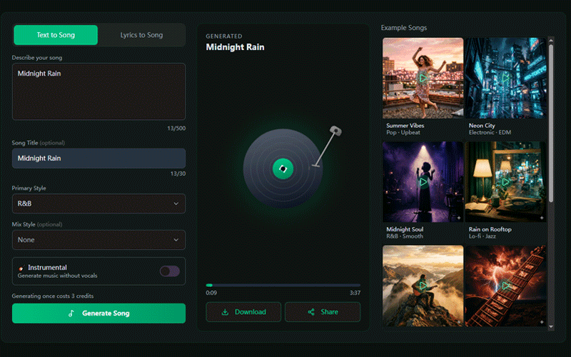 MelodyCraft AI Music Generator supporting text-to-song and lyrics-to-song modes with 70+ music styles MelodyCraft AI Music Generator supporting text-to-song and lyrics-to-song modes with 70+ music styles